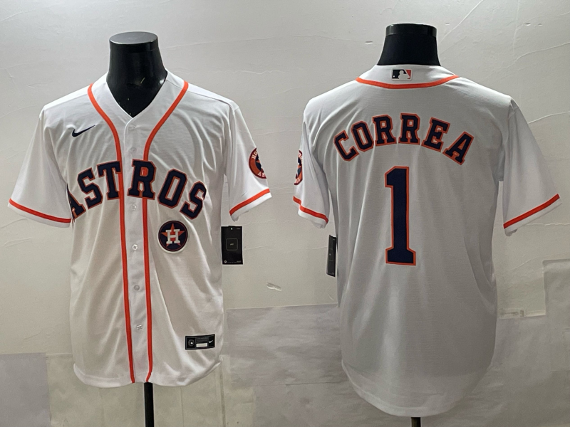 Men 2025 Houston Astros #1 Correa white Nike MLB Jersey 001